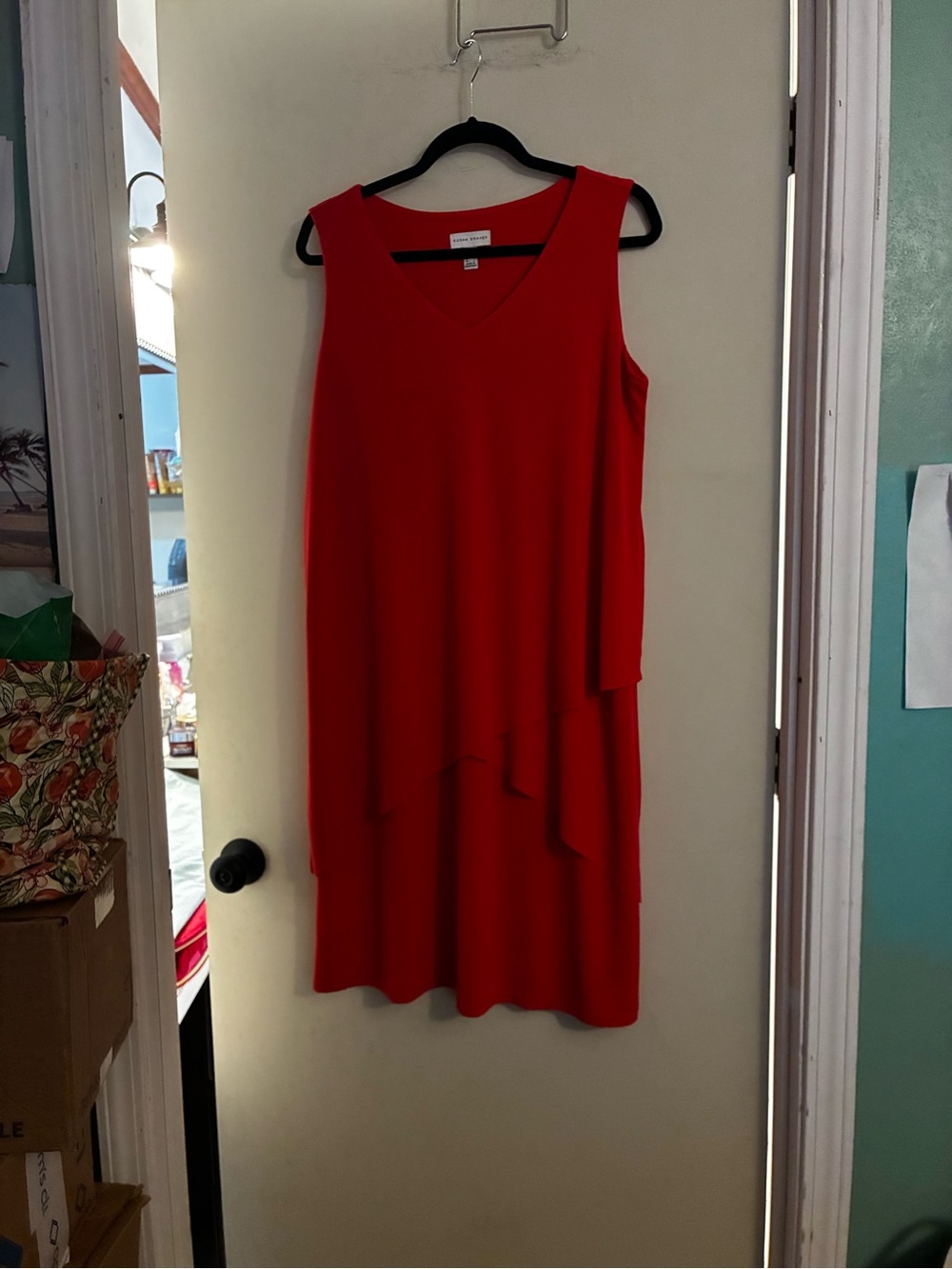 Susan Graver Sleeveless Red Layered V-Neck Dress